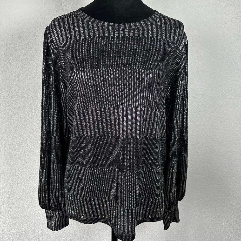 Studio by JPR Metallic Black Silver Long Sleeve Shimmer Stretch Top‎ Women’s XL